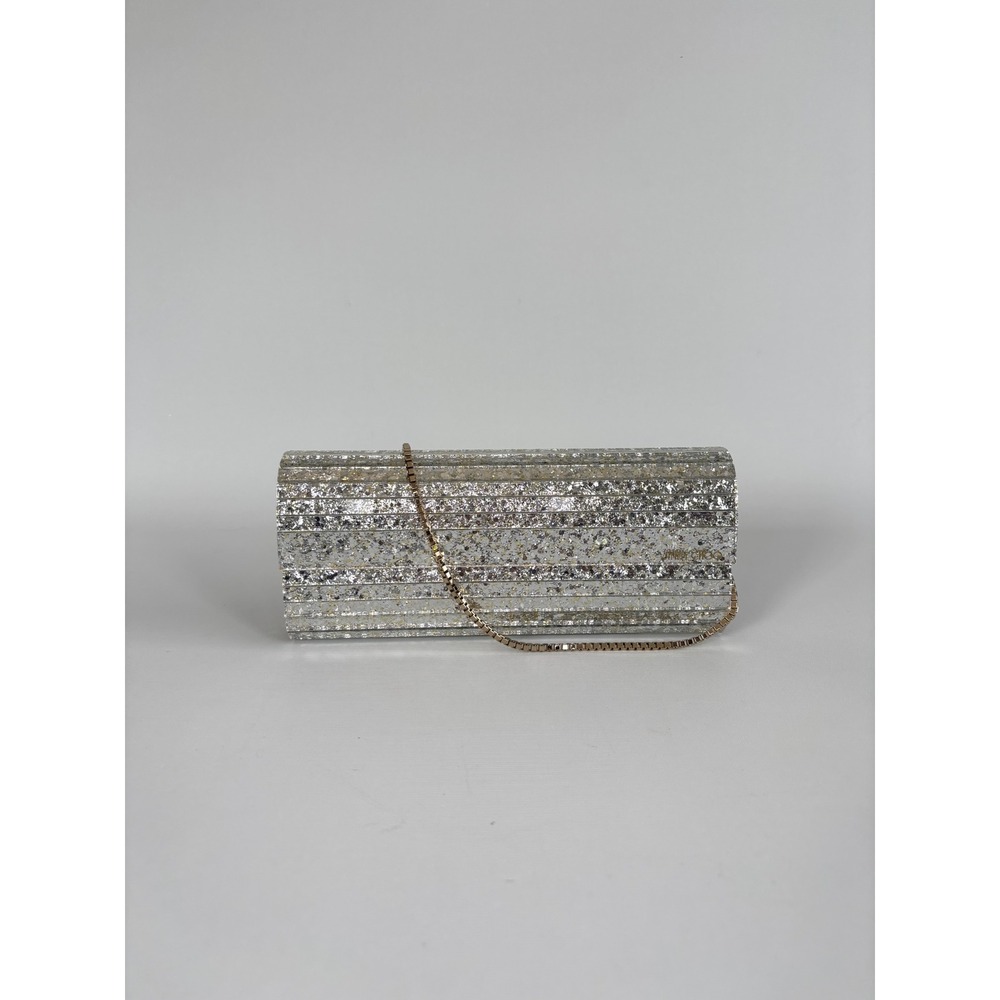 Jimmy Choo Sweety Silver Gold Glitter Acrylic Clutch Evening Bag Box Dustbag